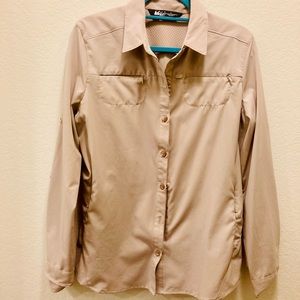REI women’s tan sun shirt